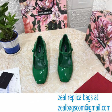 Dolce  &  Gabbana Heel 6.5cm Patent Leather Mary Janes Green with DG Karol Heel 2021